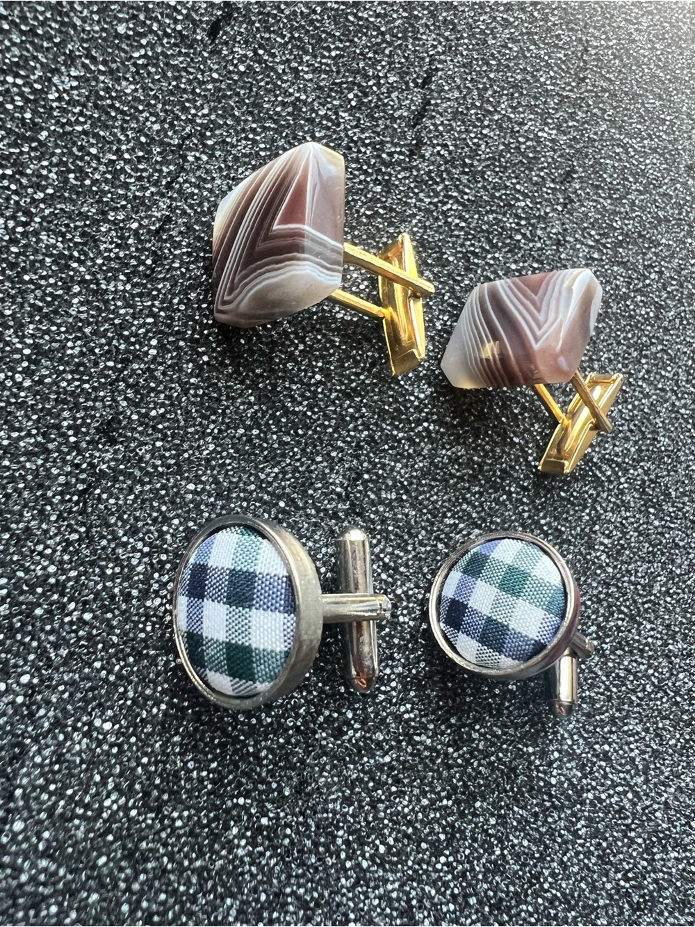 Lot of 2 Vintage Pairs of Glass Cuff Links